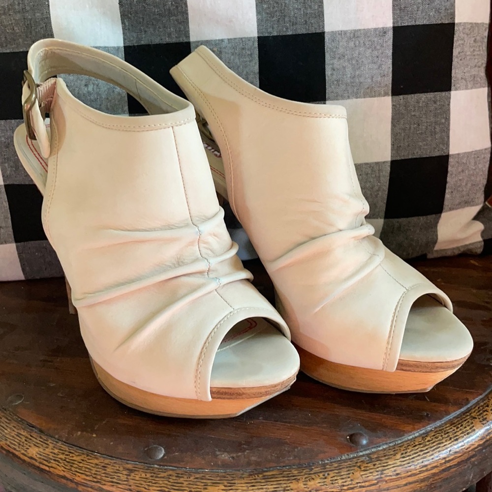 Cream suede open-toed heels